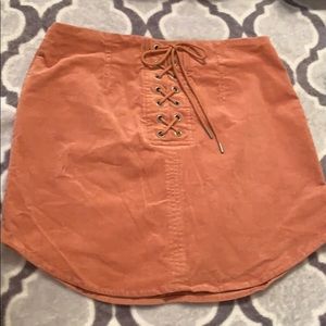 Peach cord lace up skirt